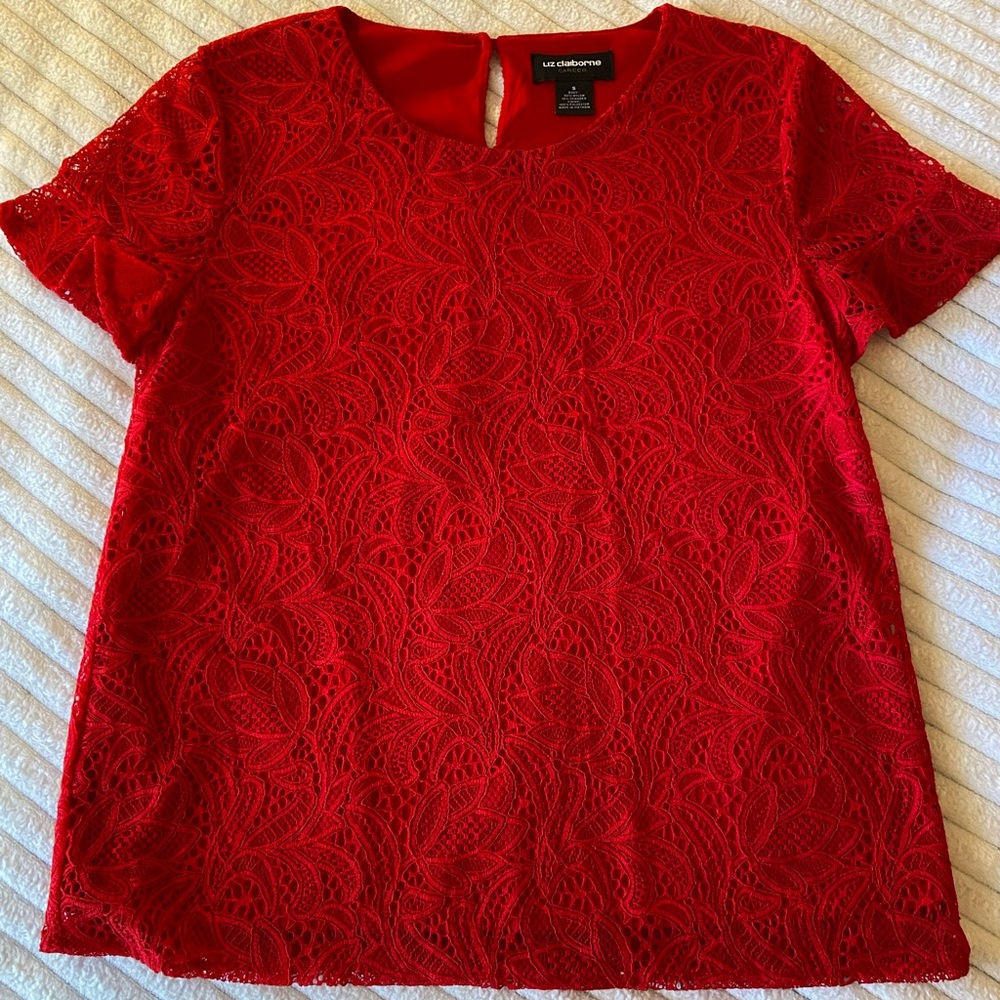 Liz Claiborne Red Lace Blouse, Size Small